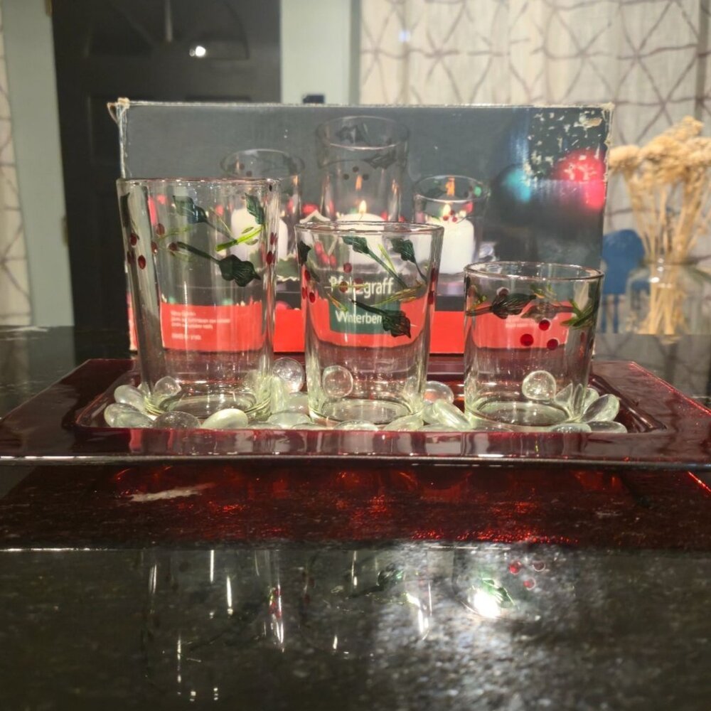 Pfaltzgraff Winterberry Three Glass Votive Candle Holder vintage Christmas Decor - Picture 12 of 12